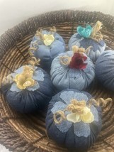 SET OF 6 SMALL DENIM FABRIC PUMPKINS. - $13.86