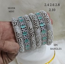 Indian Silver plated Kada CZ Bracelet Bangles Size 2.10 2.8 2.6 24Jewelry Set - £74.72 GBP