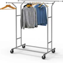 SimpleHouseware Heavy Duty Double Rail Clothing Garment Rack, Chrome or Black  - £83.82 GBP