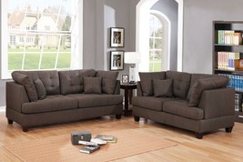 Manchester 2 Piece Sofa Set Upholstered in Black Coffee Polyfiber - £823.67 GBP