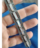 925 Sterling Silver Mother Of Pearl Abalone Marcasite 7.75&quot; in Bracelet  - $168.51 CAD