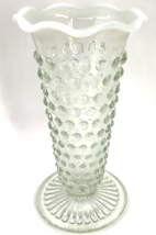 Vintage Fenton Clear Moonstruck Glass Hobnail Vase  White Opalescent Rim... - $13.85