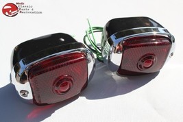Vintage Chevy Tail Lights Lamp Housings Black Stainless Rim Right Left P... - $82.89