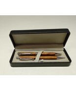 Vtg Platinum Natural Cherry Wood Grain &amp; Stainless Pen &amp; Mechanical Penc... - £29.53 GBP