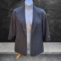 Anne Klein Black Herringbone Collared Blazer Partial Sleeve Lined New Size Large - £52.61 GBP