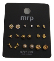 MRP Ladies Stud Earrings 9-Pair Fashion Rose Gold Plated Glam Rock Push Back - £21.17 GBP