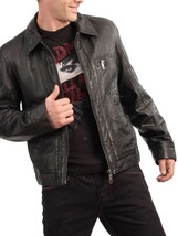 New Men&#39;s Genuine Lambskin Leather Jacket Black Slim Fit Motorcycle Jack... - $117.50