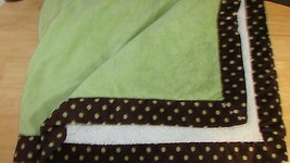 Koala Baby Blanket Babies R Us green plush velour cream sherpa brown dot trim - $19.79
