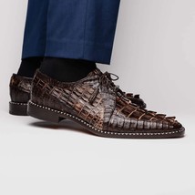 Caribe Rustic Genuine Caiman Crocodile Dress Shoes Derby Orix / Brown image 7
