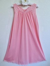 Vintage Shadowline Coral Short Nightgown S Chiffon Lace Yoke Embroidered Flowers - £18.80 GBP