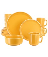 Gibson Home Zuma 16 Piece Round Stoneware Dinnerware Set in Matte Yellow - $129.11 CAD