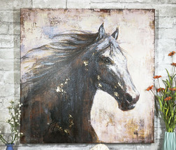 Rustic Country Western Running Mustang Horse Canvas Picture Wooden Frame 36&quot;X36&quot; - £64.48 GBP
