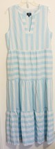 Chaps Turquoise White Sz M Womens Maxi Dress Linen Sleeveless Tiered Cas... - £20.66 GBP