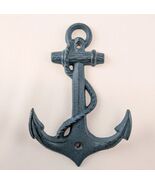 Blue Cast Iron Anchor Wall Hook Nautical Decor 6.5in Rustic Coastal Accent - $14.99