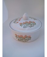 Vintage Dish White Orange Yellow Floral flowers Ceramic Bowl with Lid Retro - £13.99 GBP