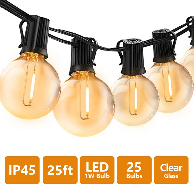 25Ft LED Bulb String Light for Backyard Patio Lights G40 25PCS 1W 2700K Edison L - £217.46 GBP