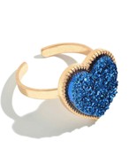 Blue Druzy Heart Ring Gold - £11.73 GBP