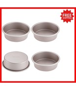 Elegant 4-Piece 6-Inch Round Cake Pan Set, Non-Stick Carbon Steel Gold - $47.51