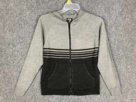 Elevani Hoodie Boys 12 Yrs Full Zip Knit Striped Gray Black 100% Acrylic - $10.44