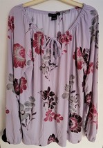 Womens L Joan Vass Purple Floral Print Round Neck Tunic Shirt Top Blouse - $18.81