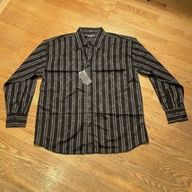 NWT Koman Black Button Front 3XL Shirt Gray Stripe Subtle Floral Mens - $17.99