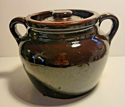 Dark Brown B EAN Pot With Lid &amp; Handles Vintage - £21.00 GBP