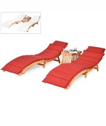 3 Pieces Folding Patio Eucalyptus Wood Lounge Chair Set with Foldable Si... - $600.72 CAD