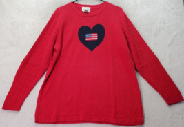 Quacker Factory Patriotic Sweater Women Large Red Ramie American Flag He... - £19.68 GBP
