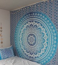 Jaipur Handloom Turquoise Blue Tapestry Ombre Tapestry Hippie Mandala Bedding Ta - £20.77 GBP