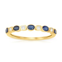 0.10Ct Diamond 0.48Ct Blue Sapphire Gemstone Ring in S925 Sterling Silver - £168.37 GBP