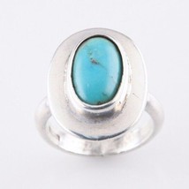 Vintage Egyptian Silver Oval Natural Turquoise Ring (Size 8) - 0.800 Silver - $77.96