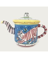 Dana Simson Whimsical Hand Painted Art Pottery Cat Kitty Teapot Henrikse... - $65.41