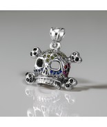 Sterling Silver 3D Skull and Bones Color CZ Pendant Gothic Sugar Skull N... - €120,40 EUR+