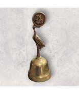 Brass Asian Bell Crane Vtg. Heron Bird Kanji 5 Inches Tall Collectible - £10.69 GBP