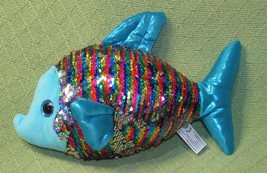 12&quot; Rainbow Glitter Fish Plush Sequin Stuffed Animal Changeable Color Blue Head - £14.15 GBP