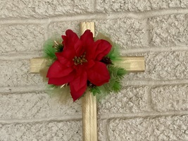 Christmas Cemetery Cross: Poinsettia grave flowers, Winter Grave Decoration - $36.47 CAD