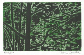 Frick Park original hand printed linocut woodblock print in 2 colors - £23.18 GBP