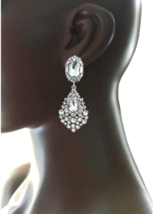 3”  Long Silver Tone Clear Crystals Deco Inspired Post Statement Earrings - £11.47 GBP