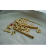 Antique Bone Buttons and Needlework Tools Civil War Era Mixed Lot - $19.96