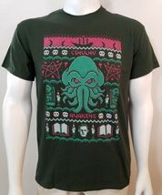 Cthulhu T Shirt Mens Medium Christmas Creature Green Cross Stitch Nerd B... - $17.26