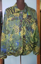 Attyre Womans Sz L Colorful Blue Green Paisley Cotton Knit Jean Style Jacket - £14.02 GBP