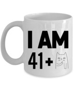 Funny Cat Coffee Mug 11oz I Am 41 Plus One Middle Finger 42nd Birthday Cup Gift - $16.78