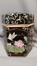 RARE Antique Chinese Famille Noire black hexagon tea canister jar porcelain - £63.94 GBP