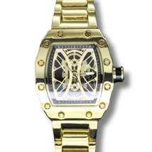 Men&#39;s 43mm Bezel Big Face Hip Hop Gold Plated Metal Band Quartz Watch - £28.11 GBP