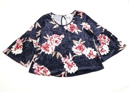 Sienna Sky Velvet Rose Floral Print Bell Sleeve Women&#39;s Size Small Top Blouse - £3.18 GBP