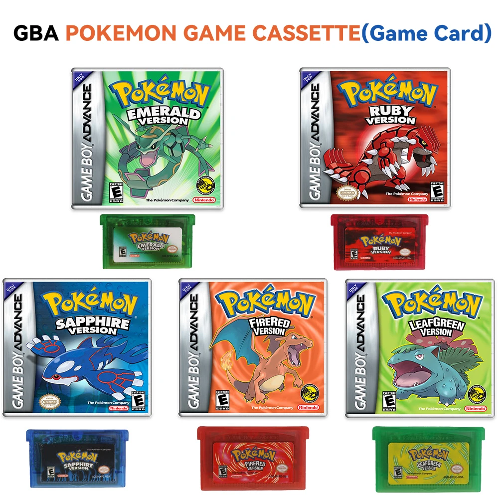 English Pokemon GBA Series 32-Bit Video Game Cassette Card Emerald Firered - £13.94 GBP+