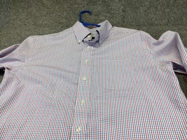 L L Bean Dress Shirt Mens 16 34 Slightly Fitted Check Plaid Red White Bl... - $13.85