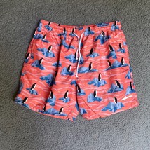 UZZI Swim Trunks Mens Medium Colorful Penguins Drawstring Built In Brief Pockets - £19.15 GBP