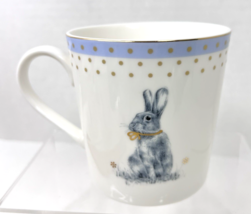 Spode Meadow Lane Tall Coffee Mug Bunny Rabbit Soft Blue &amp; Gold Rim 3.5&quot; - $18.32
