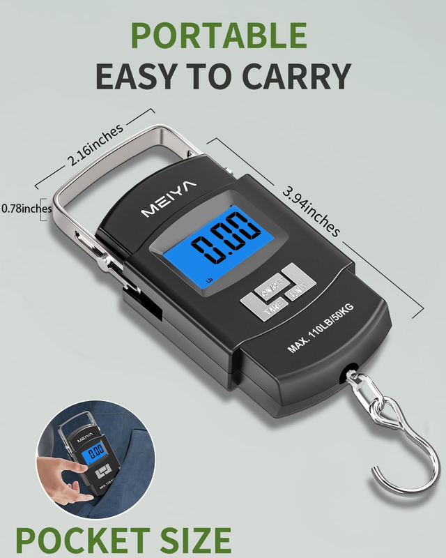 MEIYA Fish Scale 110Lb/50Kg Digital Fishing Scale with Backlit LCD, Portable Han Item image 5